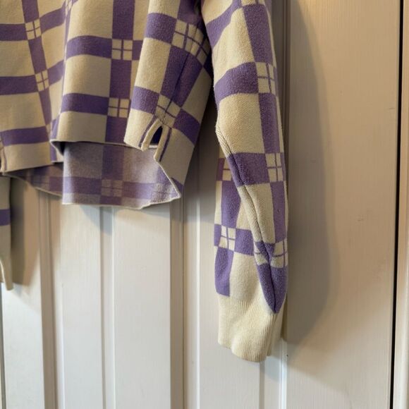 Anthropologie Daily Practice Plaid Purple & White Long-Sleeve Cropped Sweater M - Picture 9 of 9